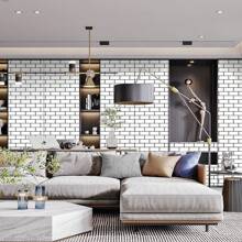 1Roll White Brick Wallpaper White Trellis Tile Peel And Stick Wallpaper Self Adhesive On Kitchen Backsplash Waterproof Oil-Proof No Sticky Residue After Removing And Easy To Clean Just Need A Damp Cloth To Easily Wipe Off Stains Removable Wall Covering 15.7*196.8/118.1/39.3"