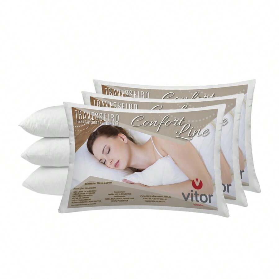 Kit 6 Comfort Line Percale Pillows 100% Cotton - 白色 - 查看 1