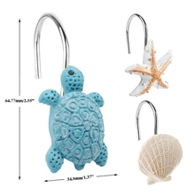12pcs/Set Animal & Ocean Creature Resin Decorative Shower Curtain Hooks - Turtle, Starfish, Shell Design, Strong Load Bearing, Waterproof And Rustproof Metal Shower Curtain Hook Bathroom Decor Fall Decor Bathroom Accessories Back To School