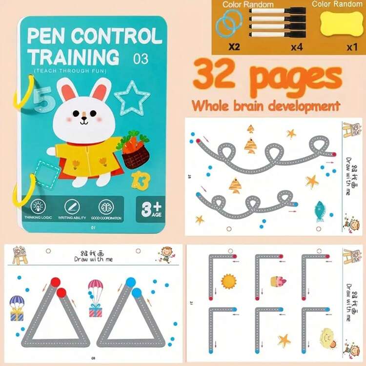 Erasable Pen Control & Concentration Training Set - Color Shape Math Match Game, Brain-Boosting Reusable Magic Tracking Book, No Batteries Required,Back To School - Multicolor - View 7