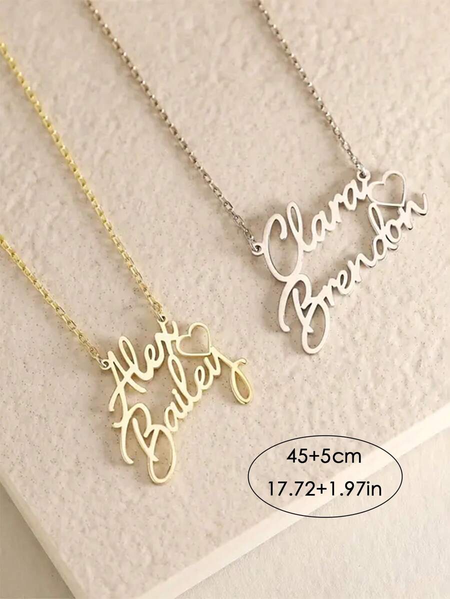 Personalized Hollow Heart Pendant Necklace With 2 English Letter Names