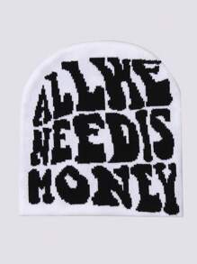 1pc Acrylic 'All We Need Money' Casual Beanie Hat, Warm Knit Cap Unisex Winter Fashion