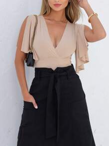 Linen Midi Skirt With Large Pockets And Evasê Design - màu đen - Xem 4