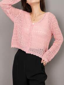 1pc Women's Shrug, Loose V-Neck Hollow Out Knitted Air-Conditioned Shirt, New Style Long Sleeve Sunscreen Cover Up Top Accessories Women