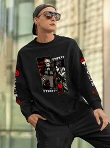 Kakashi Uzumaki And Sasuke Uchiha Cloud Print Crew Neck Sweatshirt - 黑色 - 查看 2