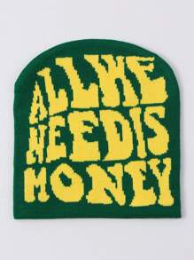 1pc Acrylic 'All We Need Money' Casual Beanie Hat, Warm Knit Cap Unisex Winter Fashion