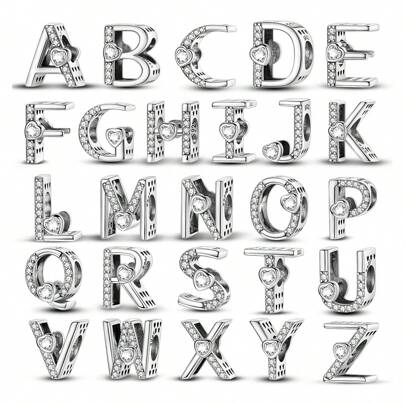 1 Pc Sparkling English 26 Letter Collection Simple Love Cubic Zirconia Charms Beads Fit Original Bracelet Necklace Bangle Charm Luxury 925 Sterling Silver Pendant For Diy Fine Jewelry Gift Family Friend