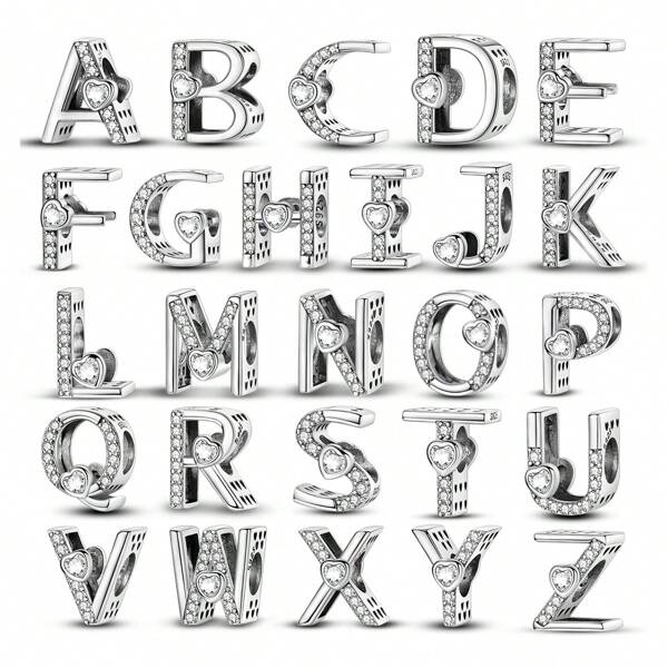 1 Pc Sprankelende Engelse 26 Letter Collectie Eenvoudige Liefde Zirkonia Bedels Kralen Passen Originele Armband Ketting Bangle Charm Luxe 925 Sterling Zilveren Hanger Voor doe-het-zelf Fijne Sieraden Cadeau Familie Vriend