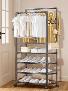 3/4/5 Niveles PERCHERO, ZAPATERO PARA ARMARIO,MUEBLE ZAPATERO CON RUEDAS,3/4/5 NIVELES DE ESTANTE Estante, estante de secado de ropa, almacenamiento de ropa y sombreros,multifuncional Simple para zapatos y sombreros, estante de entrada para almacenamiento Estante Para Zapatos + Perchero de Bolsas Ropa Sombreros Elegante Fácil De Armar,ahorro de espacio - Gris - Ver 1