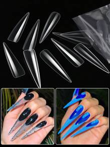 360pcs/ Bag Stiletto Heel Super Long Water Drop Nail Cover, Transparent Full Coverage Of Fake Nails, Acrylic Artificial Nails, Lasting Pressure Nail Extension, Easy To Apply - Clear - View 7