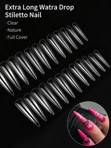 360pcs/ Bag Stiletto Heel Super Long Water Drop Nail Cover, Transparent Full Coverage Of Fake Nails, Acrylic Artificial Nails, Lasting Pressure Nail Extension, Easy To Apply - Clear - View 4