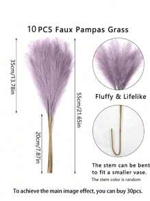 10/20支人造芦苇草，逼真芦苇花，蓬松茎秆，适用于婚礼、花束装饰、家居装饰（灰紫色）、情人节、生日礼物、毕业典礼、秋季装饰、秋季主题、人造植物 - 紫色 - 查看 3