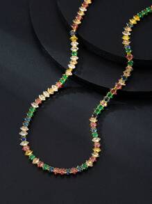 1入復古彩色鋯石項鍊，擁有獨特的甜美涼爽精緻設計 - 彩色方形款 - 查看 5