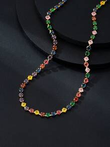 1入復古彩色鋯石項鍊，擁有獨特的甜美涼爽精緻設計 - 彩色方形款 - 查看 7