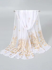 1 件女士时尚简约铝箔凤凰羽毛印花透气柔软纯色经典围巾披肩 - 彩色 - 查看 3