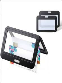 1/2pcs Badge Holder With Double-Sided Windows Horizontal Hard Plastic Case Black Card Protector Pouch Suitable For Office School ID Credit Cards Proximity Key Cards Driver's Licenses And Passes,School Supplies,Back To School - Multicolor - View 9
