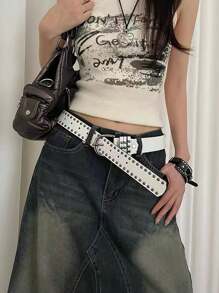 1 pieza Cinturón, Remache femenino, Cinturón ancho de moda, Estilo punk y hebilla de aguja versátil casual para verano, escuela, otoño, Halloween