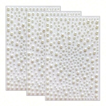 1/3 Sheets, Total Of 325/975pcs White Pearl And Rhinestone Stickers In 3mm/4mm/5mm/6mm Made Of Plastic Abs Material - 3d Adhesive Stickers, Suitable For Makeup, Hairstyle, Face, Nails, Ornament Or Gift