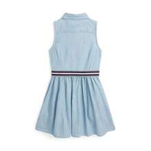 Ralph Lauren 童装 Lauren 童装 女童 2 6X 系带棉质钱布雷衬衫裙 - 藍色 - 查看 3