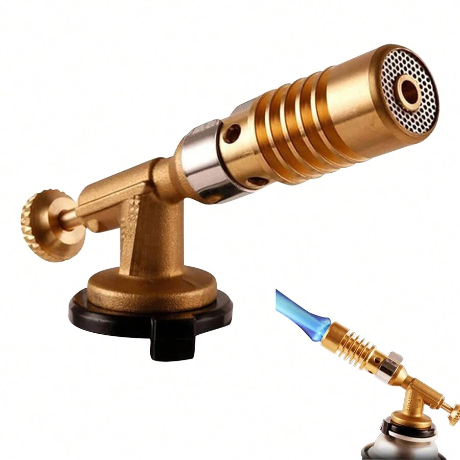 Gas Burner Welding Torch Flame Gun High Temperature Brass Copper Gas Torch Blowtorch Brazing Solder Propane Welding Plumbing,Professional Portable Brass Kitchen Cooking Gas Butane Cooking Torch. - 亮橙色 - 查看 1