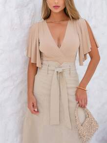 Linen Midi Skirt With Large Pockets And Evasê Design - 米色 - 查看 4