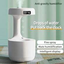 Humidificador de aire de gota de agua 800ml dispersador de aceite esencial Antigravedad luz nocturna pulverizador sin peso lámpara de mesa decorativa - Blanco - Ver 1