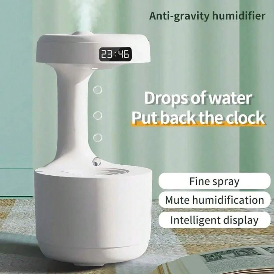 Humidificador de aire de gota de agua 800ml dispersador de aceite esencial Antigravedad luz nocturna pulverizador sin peso lámpara de mesa decorativa - Blanco - Ver 1