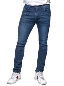 Hombres Jeans Rectos con lavado ligero con bolsillo oblicuo - Azul Marino - Ver 1