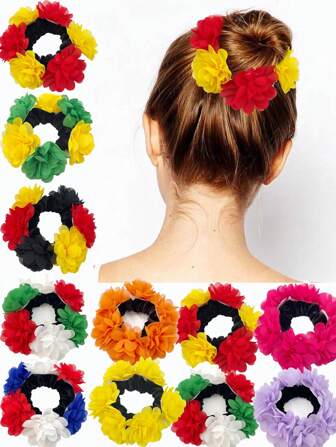 全新独立日雪纺仿真面料花朵发带，适合女士，适合海滩度假和节日派对的马尾辫和辫子，发饰发带，发饰，发圈，发带，发绳