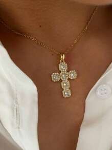 1pc New Luxury Delicate Size 10 Full Rhinestone Sparkling 14K Gold Waterproof Fashionable Versatile Women's Necklace - Necklace - View 10