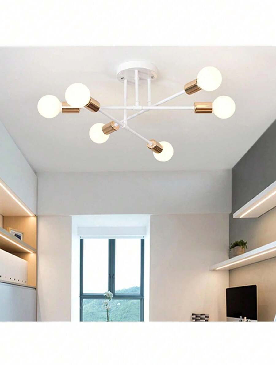 Lámparas de Techo Moderna 6 Luces, Lámparas de Techo Para Interior de Casas Lámpara de Araña, Lámpara Colgante de Techo Con portalámparas E26/E27 Adecuado Para Sala de Estar, Cocina, Dormitorio(Bombilla no incluida) - platino - Ver 1