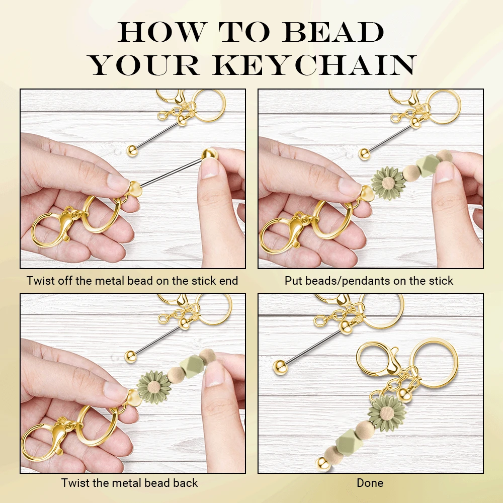 12pcs Popular Metal Beaded Keychain, Key Ring And Bag Charm DIY