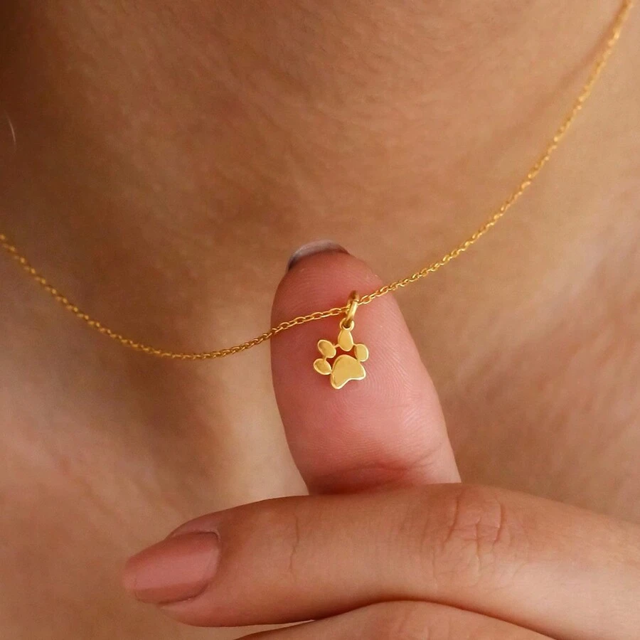18K Cat Dog Paw Print Necklace For Women, Cute Pet-Themed Necklace, Exquisite Animal Paw Print Jewelry, Waterproof And Colorfast Cat And Dog Paw Print Pendants, Stainless Steel Jewelry Gift For Pet Lovers, Especially For Christmas - Gold - View 1
