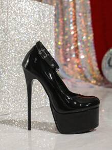 Lemon Yellow Decorated High Heels, Waterproof Platform, Pointed Toe, Shoes, Size 35-42