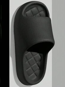 全新舒适柔软时尚百搭家居黑色简约鱼鳞设计加厚防滑防臭轻质EVA材质浴室一脚蹬男士拖鞋（请根据您的脚长选择合适的尺码） - 黑色 - 查看 3