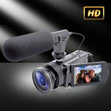 DV100 - 1080P HD Digital Video Camera With External Microphone, 16MP Image Sensor, 16X Digital Zoom, Suitable For Portrait, Landscape, Family Events And Video Conference Recording - Black - View 2