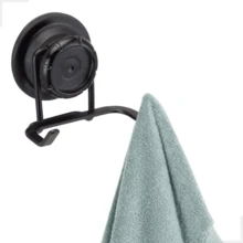 Double Hook Bathroom Toilet Towel Rack Face Towel Holder Fixing Without Hole Suction Cup Metal Black Arthi - 黑色 - 查看 1