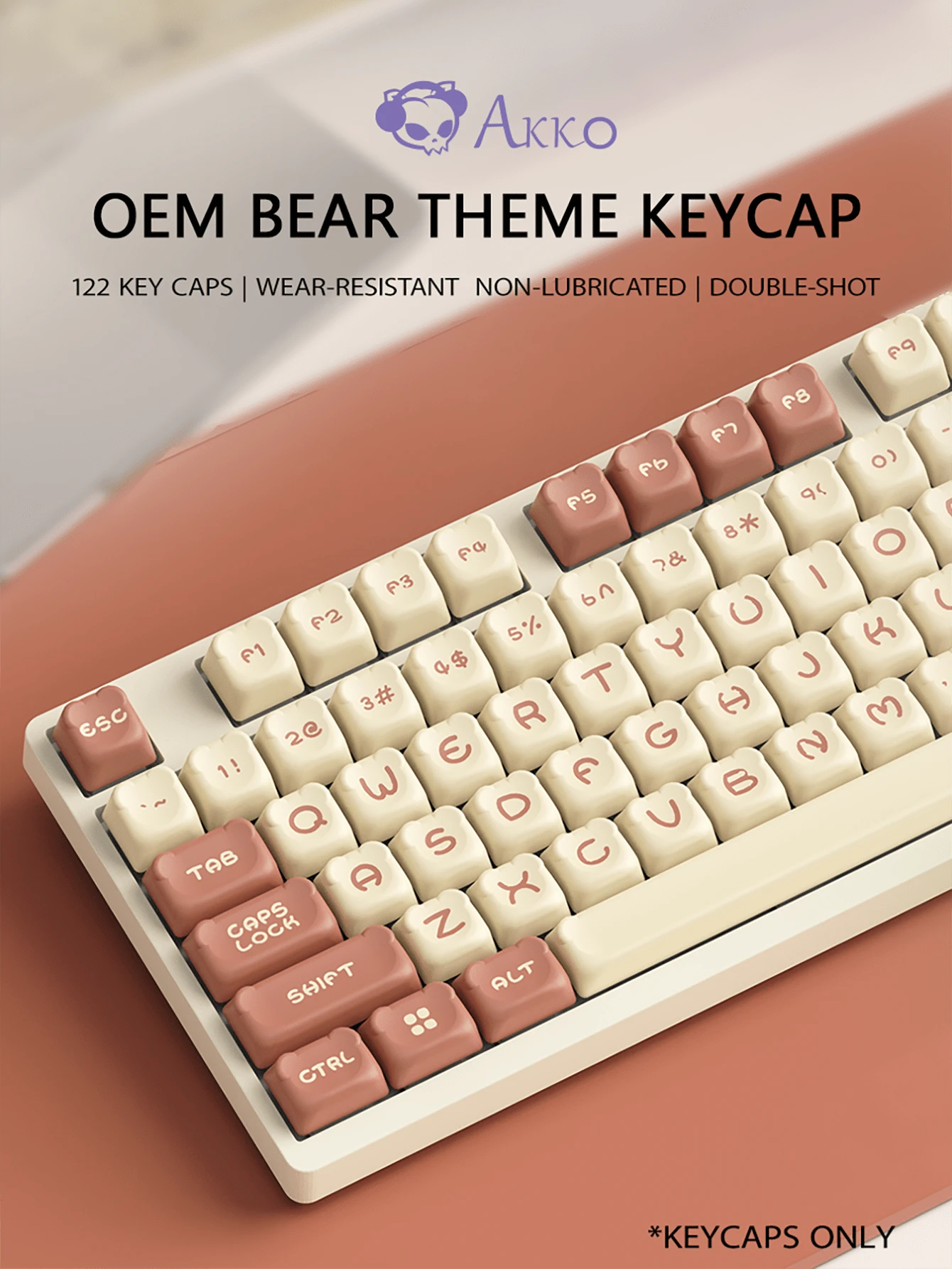 Akko Mocha Bear OEM Profile Double-Shot PBT Keycaps 122 Keys Keycap Set For Cherry MX Switch Gaming Mechanical Keyboard - Mocha Bear - 122 Pieces - View 1