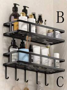 1pc Iron Storage Rack With Hook, Multipurpose Hole-Free Wall Mounted Corner Storage Shelf, Suitable For Bathroom, Bathroom Accessories, Room Decor Bathroom Accessories - Multicolor - View 1