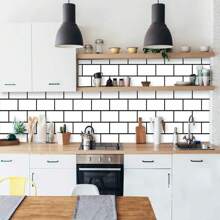 1Roll White Brick Wallpaper White Trellis Tile Peel And Stick Wallpaper Self Adhesive On Kitchen Backsplash Waterproof Oil-Proof No Sticky Residue After Removing And Easy To Clean Just Need A Damp Cloth To Easily Wipe Off Stains Removable Wall Covering 15.7*196.8/118.1/39.3"