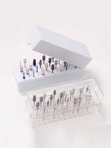 1个48孔白色透明美甲钻头收纳盒，美甲工具整理展示架 - 彩色 - 查看 2