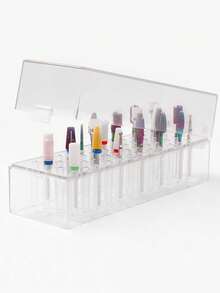 1个48孔白色透明美甲钻头收纳盒，美甲工具整理展示架 - 彩色 - 查看 3