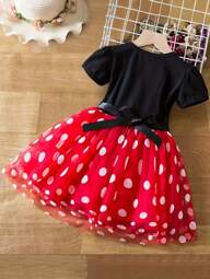 Sukienka księżniczki dla młodej dziewczyny na lato z nadrukiem w kropki i krótkim rękawem
