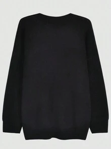 新款情侣宽松韩版字母图案落肩套头毛衣，秋冬