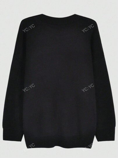 2024 New Korean Style Loose Fit Letter Graphic Drop Shoulder Long Sleeve Sweater, Autumn/Winter
