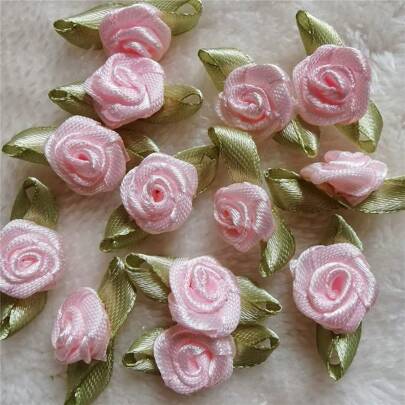 Mini Handmade Roses Flower Artificial Satin Ribbon Rosettes Fabric Appliques For Wedding Decoration Craft Sewing Accessories