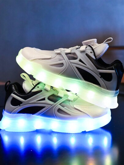 USB Charging LED Light-Up Shoes With 7 Colors Changing Flashing Lights, Illuminated Upper For Kids And Youth - Boy's And Girl's Shoes For Running, Hiking, And Dancing