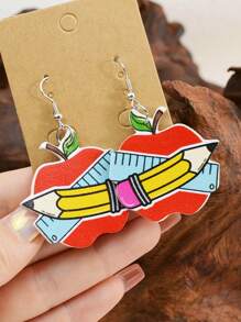 Bộ quà tặng văn phòng phẩm mùa tựu trường/tốt nghiệp 9 đôi - Thước kẻ, bút chì, hộp đựng bút, thiết kế đề can cốc cà phê, trang sức bông tai nhẹ in hai mặt bằng da mềm dành cho giáo viên - bộ 9 món - Xem 9