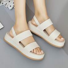 Nowe damskie sandały na grubej podeszwie, beżowe paski krzyżowe, codzienne sportowe sandały - Beżowy - Zobacz 2