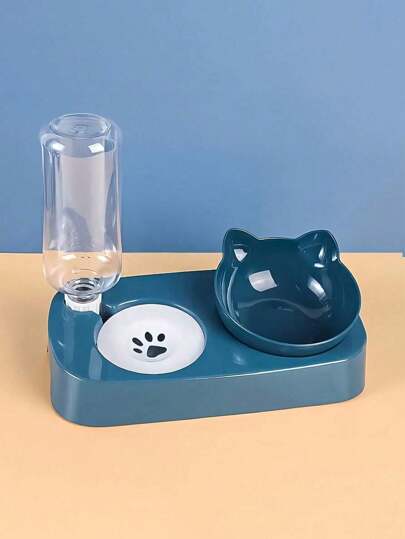 1 件蓝猫水碗套装，带自动饮水器、防湿嘴和防倾倒颈部保护、多功能可调节宠物喂食器、二合一猫喂食用品